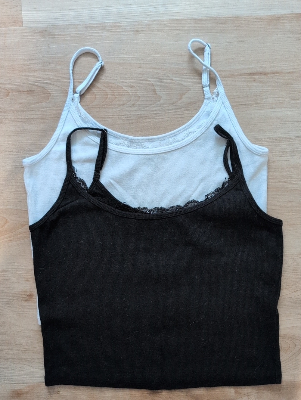 Set of 2 - Hollister Black and White Lace Trim Spaghetti Strap Camisoles